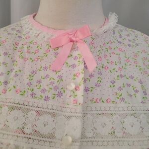 Vintage BALLET Robe & Nightgown Set WHITE FLORAL Peignoir Prairie Cottage LARGE